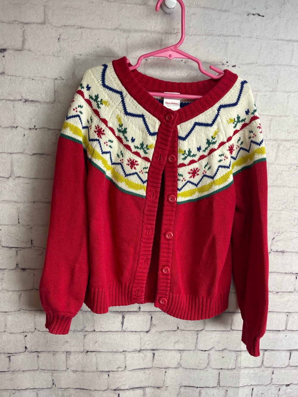 Hanna Andersson size 6/7 red holiday fair isle cardigan sweater